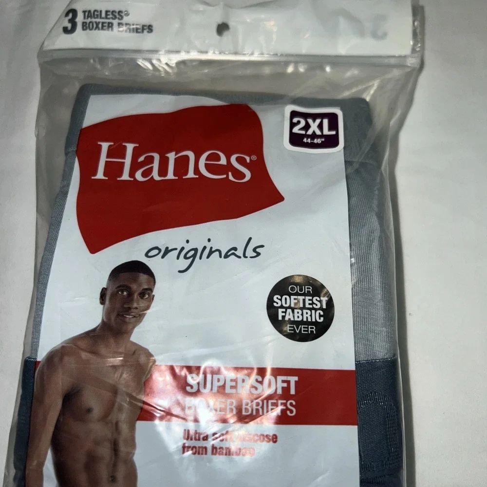 Hanes Boxer Briefs‎ Mens 2XL Multi Supersoft Bamboo Viscose Tagless 3-Pack C20